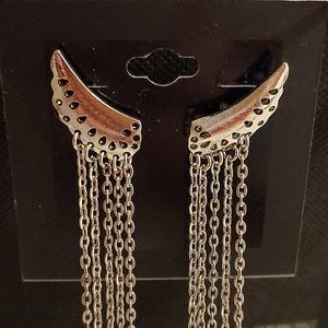 Silver Wing Chain Fringe Earrings